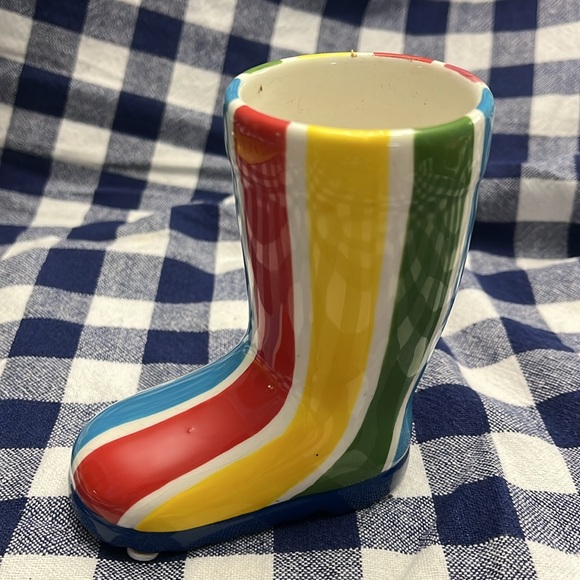 Yankee Candle ceramic Striped Spring Rain boot votive holder - Picture 2 of 4